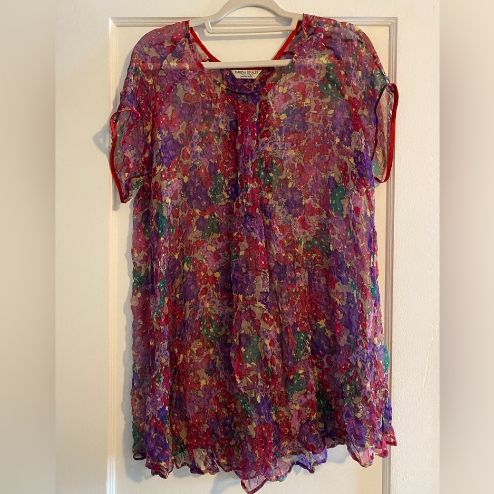 Marina Rinaldi Prairie Cottagecore Sheer Silk Floral Red Purple Blouse Size 27